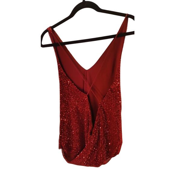 Express Burgundy Red Sequin Cowl Neck Cami Top Size Small Y2K Glam New Years - Picture 5 of 7